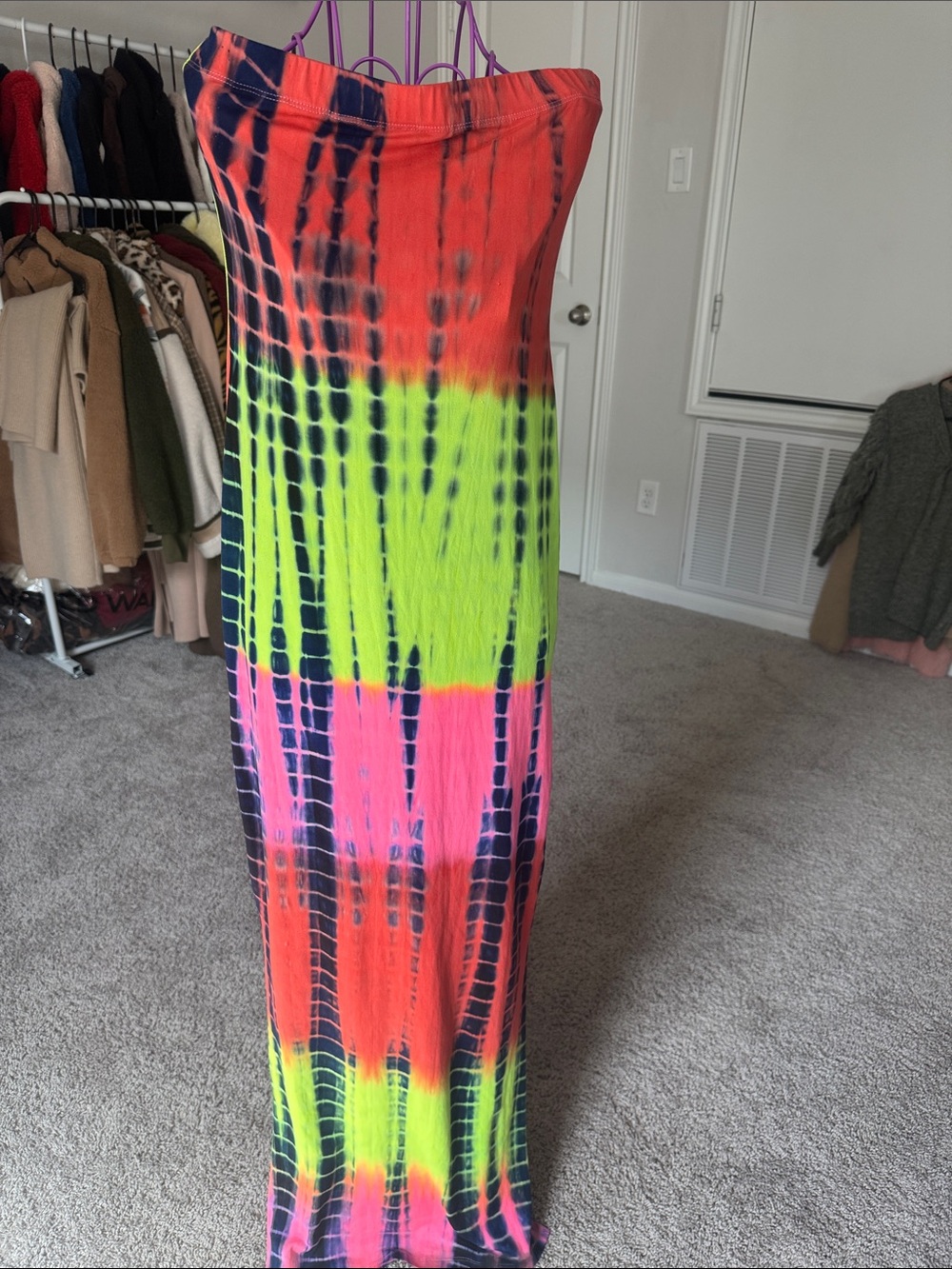 Fashion Nova Neon Tie-Dye Maxi Dress - Strapless Tube Style